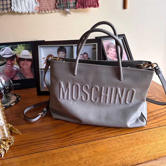 Moschino Genuine Calf Leather Tote Bag with Crossbody Made in ITALY EUC Grey - Picture 11 of 11